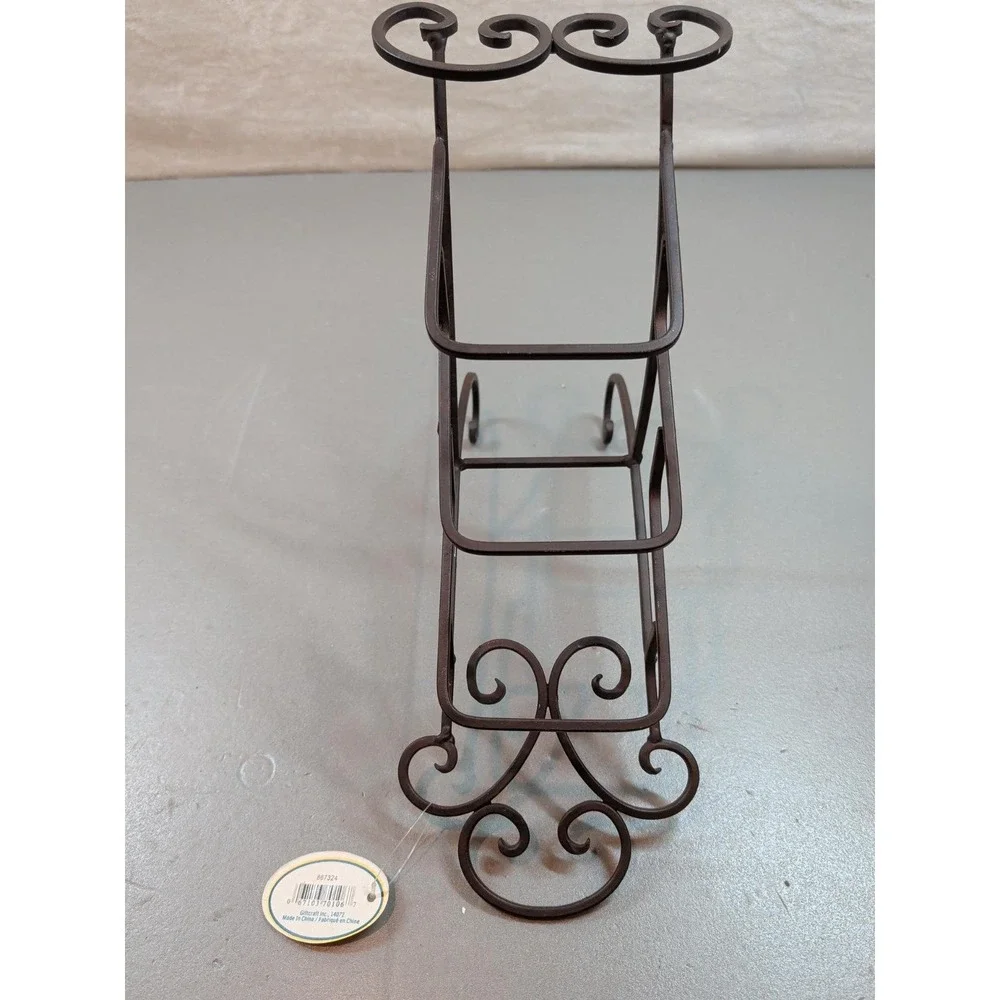 Giftcraft 3 Tier Metal Wine Bottle Rack Scroll Design Brown 867324 Countertop